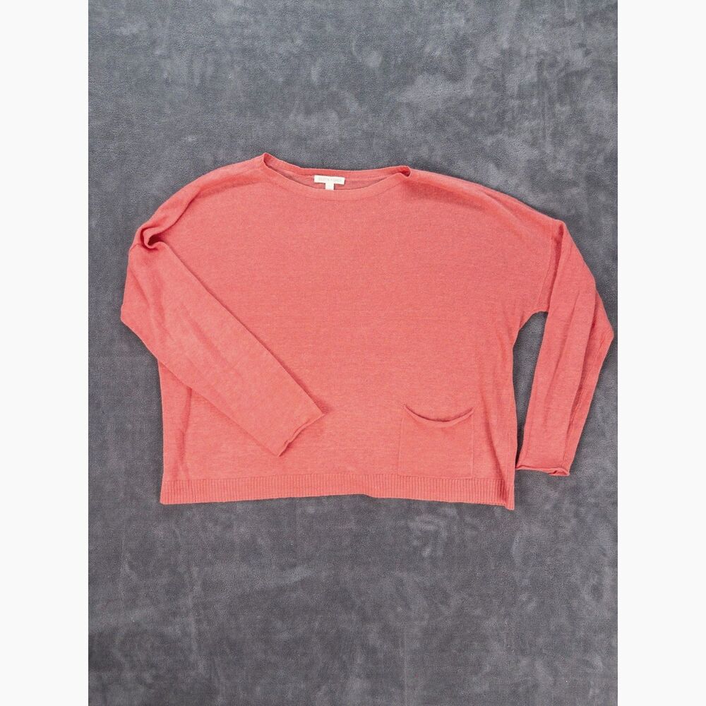 Eileen Fisher Organic Linen Sweater Small Petite Coral Pocket Lightweight Top